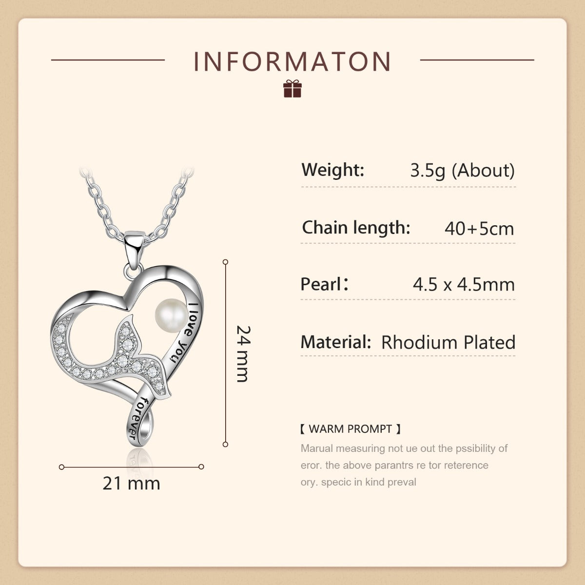 Fish Tail Pearl Heart Shape Necklace