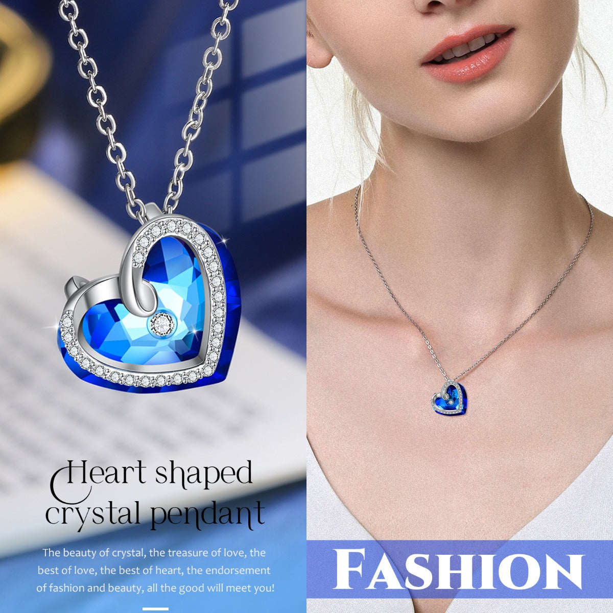 Rhodium Plated Crystal Heart Necklace