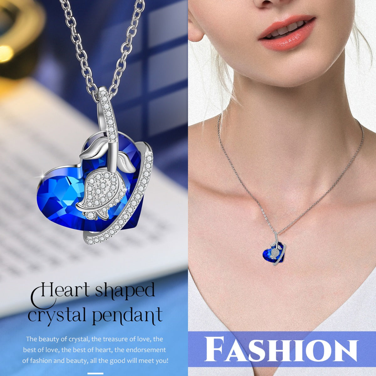 Rhodium Plated Crystal Heart Necklace