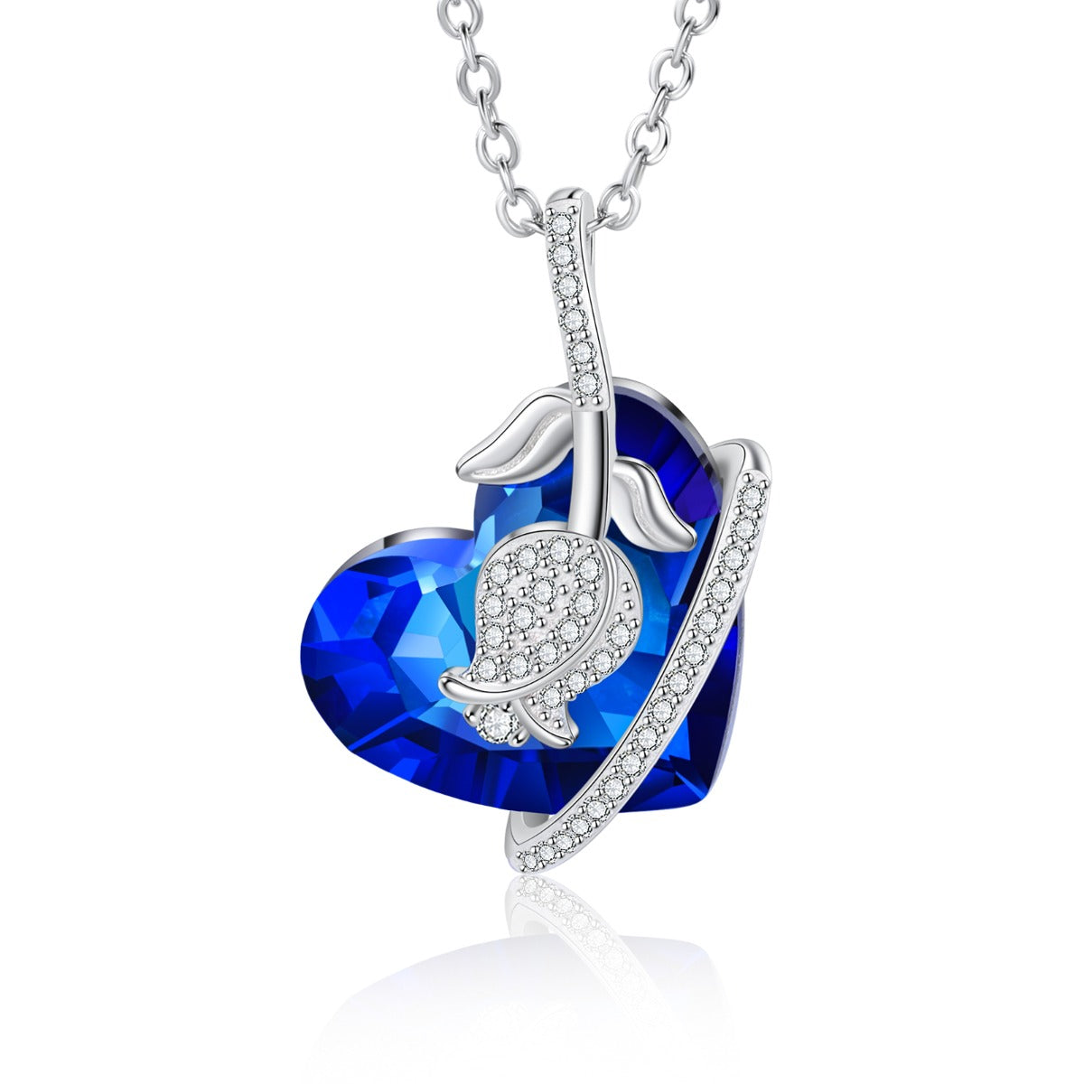 Rhodium Plated Crystal Heart Necklace