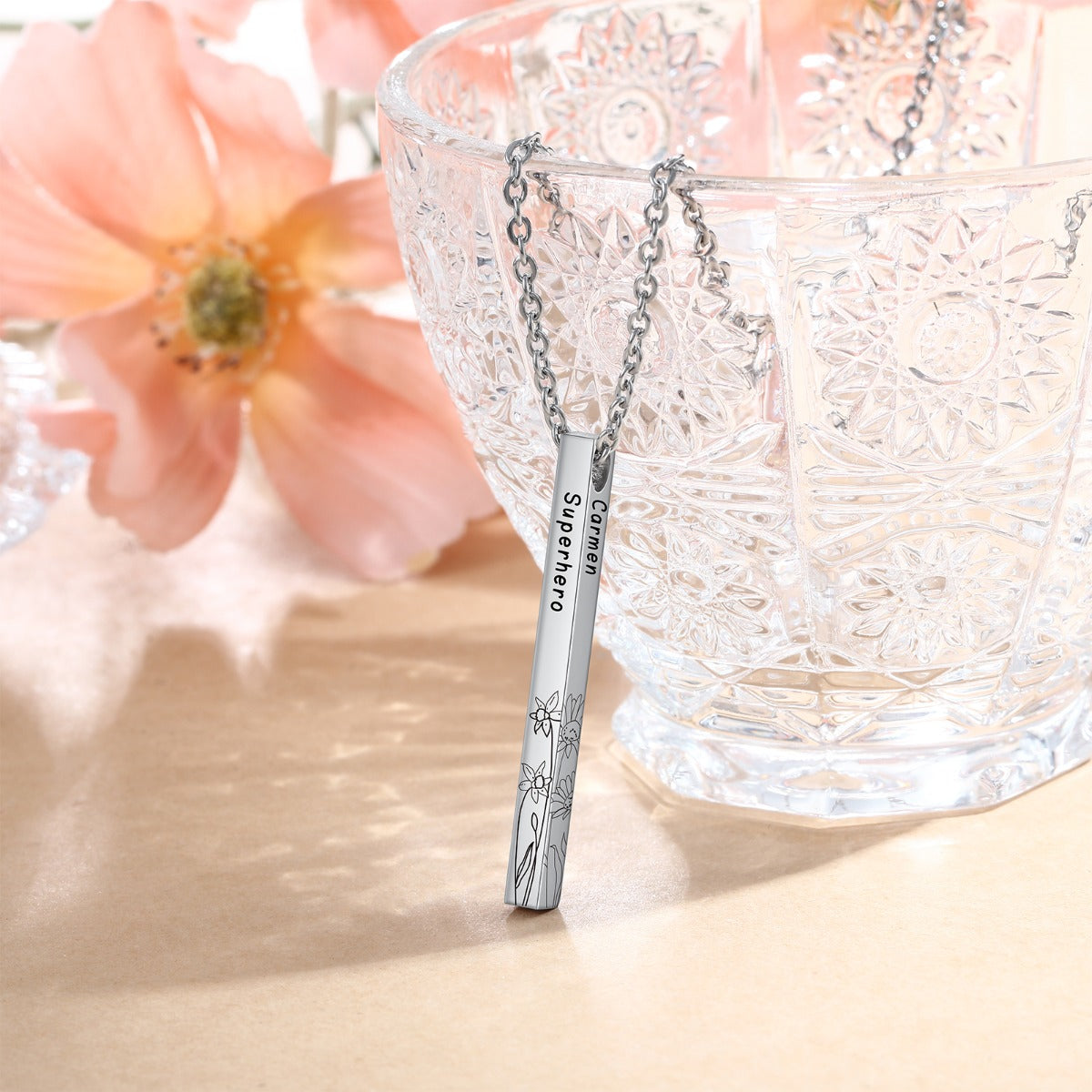 Personalized Sainless Steal Vertical Bar Necklace