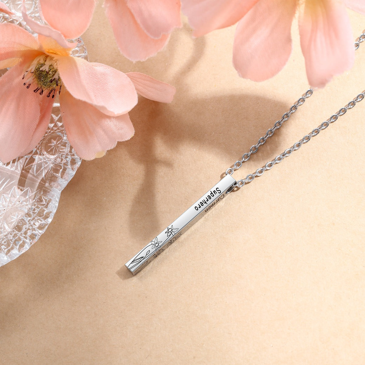 Personalized Sainless Steal Vertical Bar Necklace