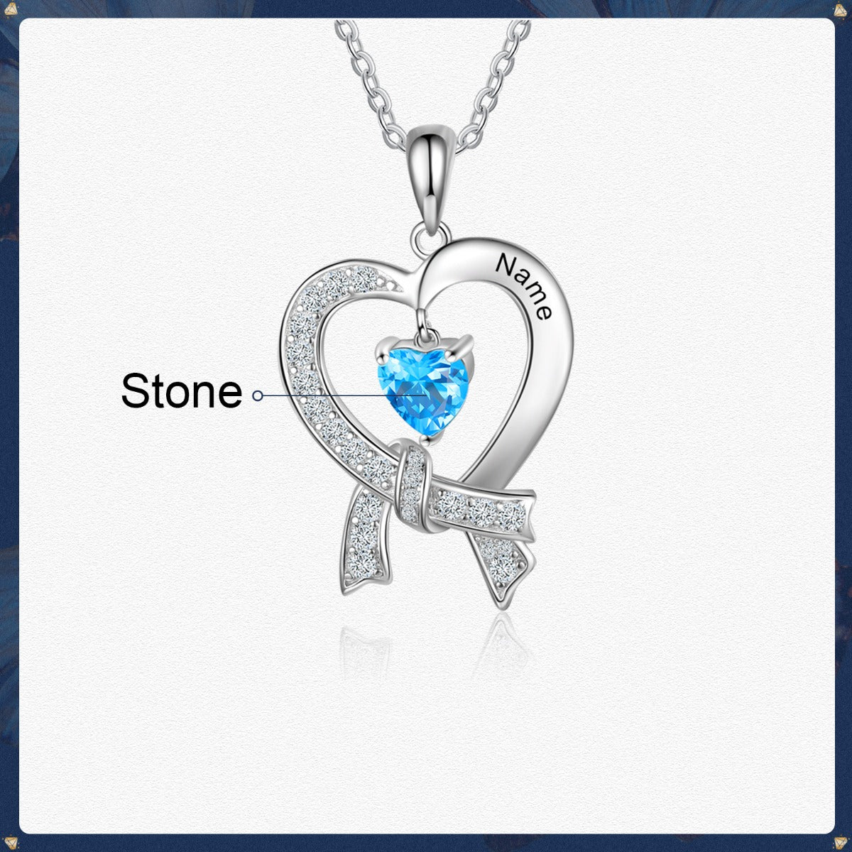 S925 Silver Birthstone Heart Shape Pendant Necklace