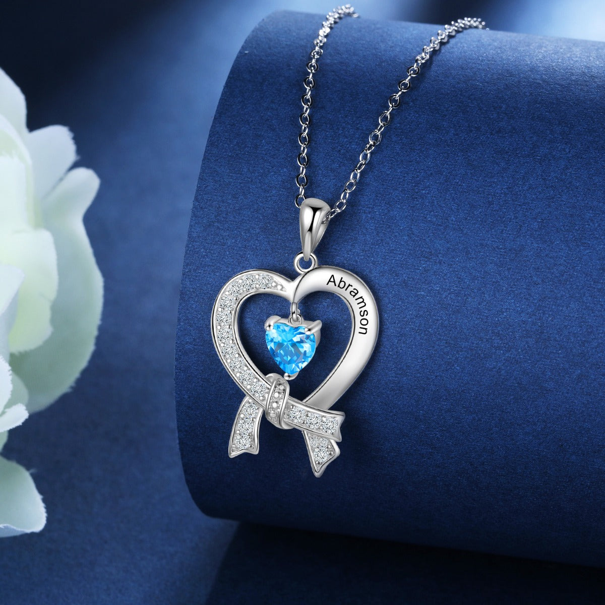 S925 Silver Birthstone Heart Shape Pendant Necklace