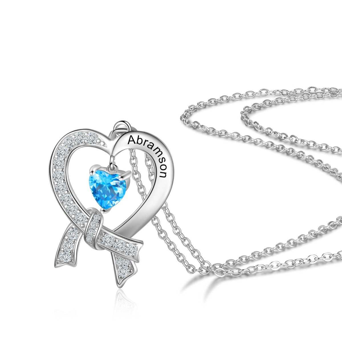 S925 Silver Birthstone Heart Shape Pendant Necklace