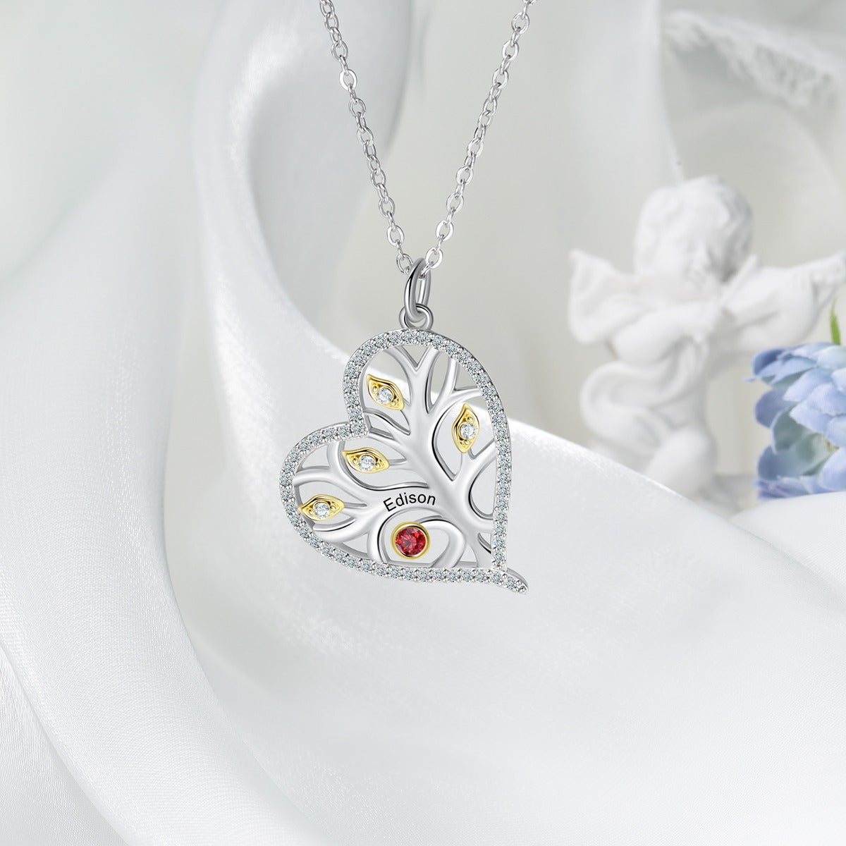 925 Sterling Silver Heart Necklace with Birthstone - iYdr