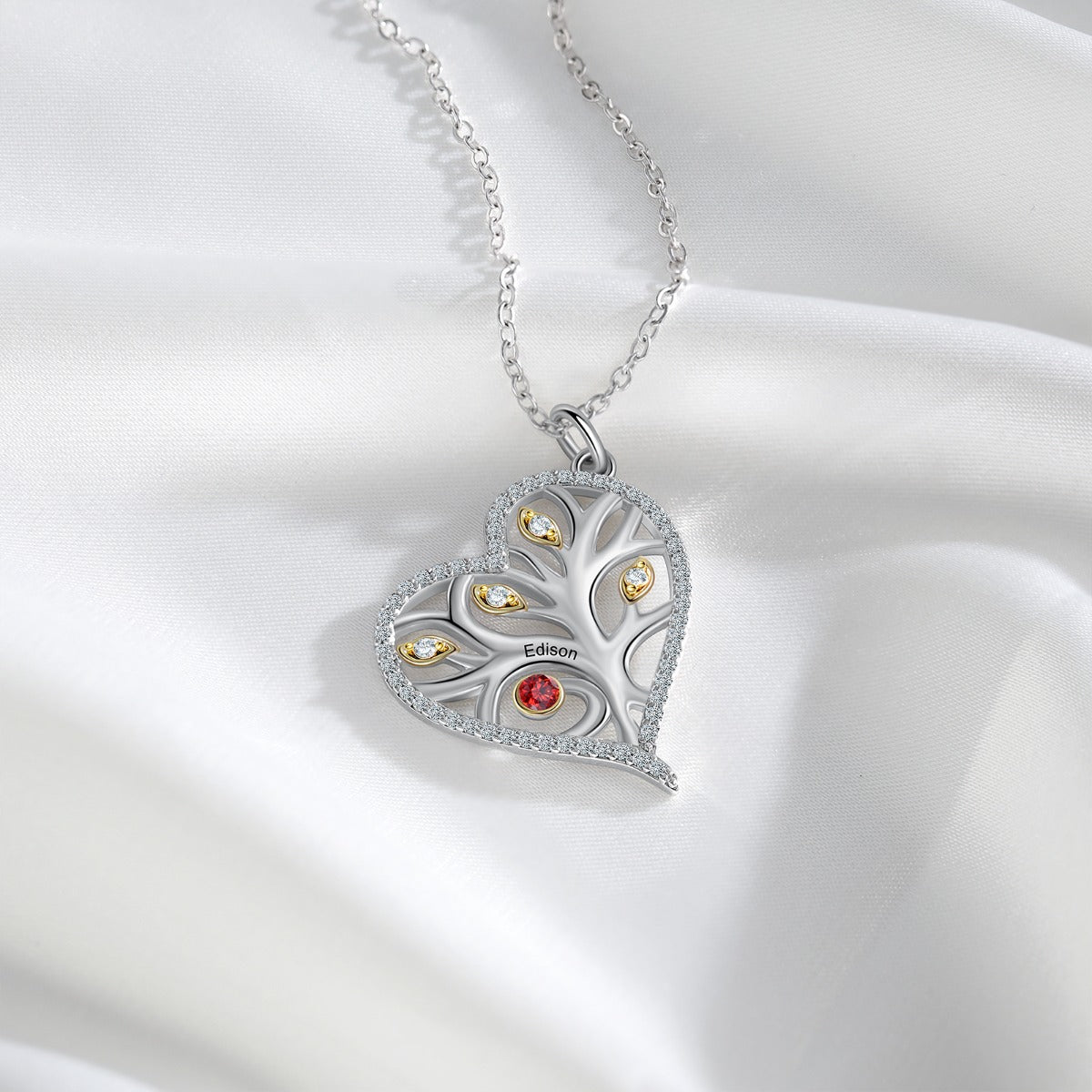 925 Sterling Silver Heart Necklace with Birthstone - iYdr