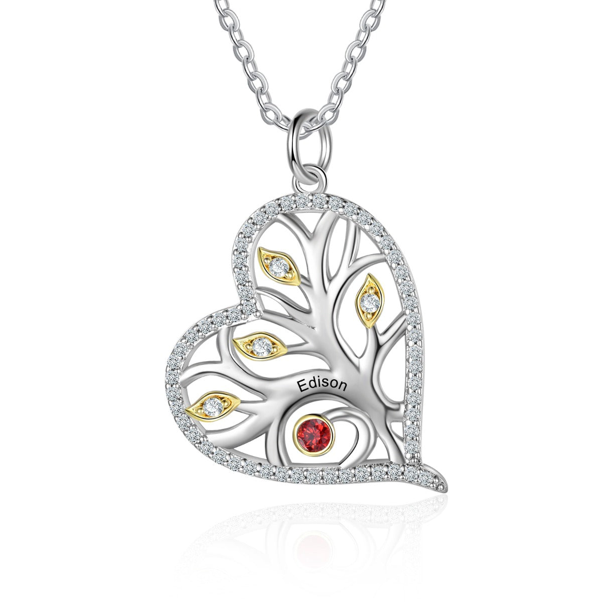 925 Sterling Silver Heart Necklace with Birthstone - iYdr