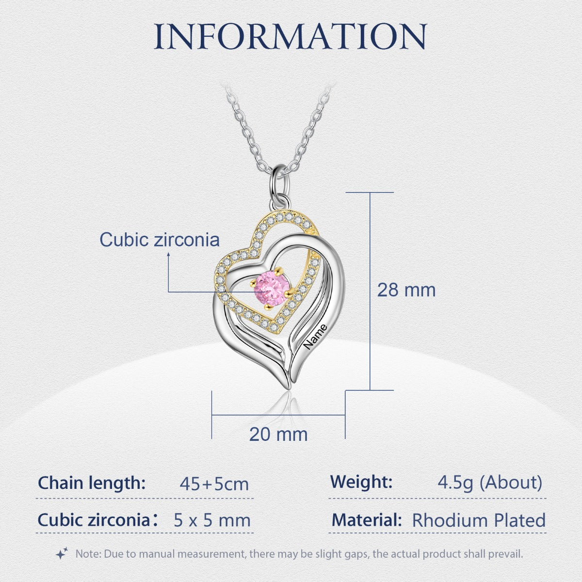 Rhodium Plated Birthstone Heart Necklace - iYdr