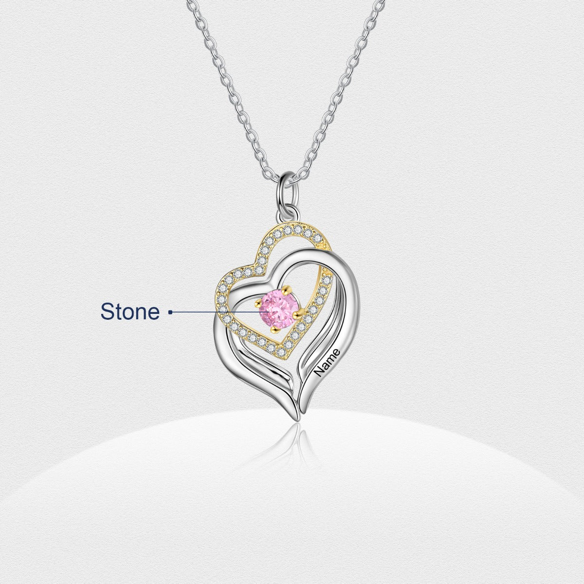 Rhodium Plated Birthstone Heart Necklace - iYdr