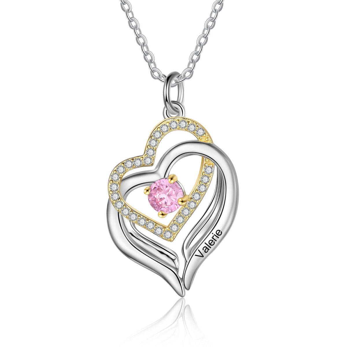 Rhodium Plated Birthstone Heart Necklace - iYdr