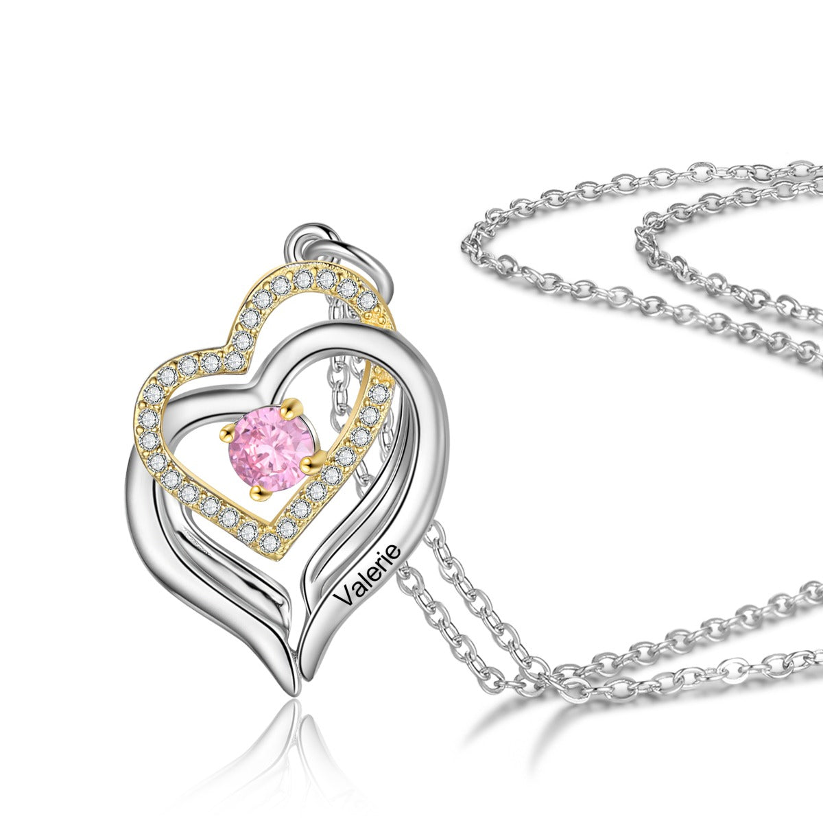 Rhodium Plated Birthstone Heart Necklace - iYdr