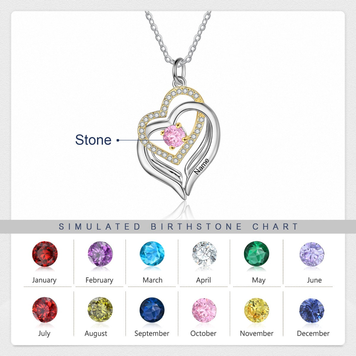 Rhodium Plated Birthstone Heart Necklace - iYdr