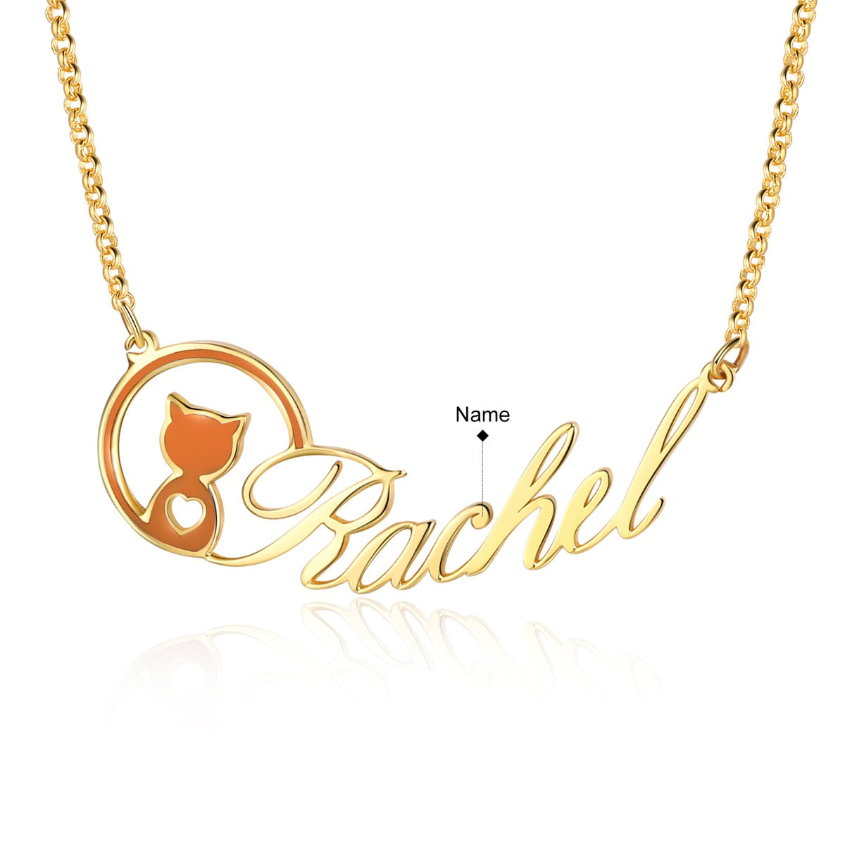 Personalized Rhodium Plated Animal Cat Name Necklace