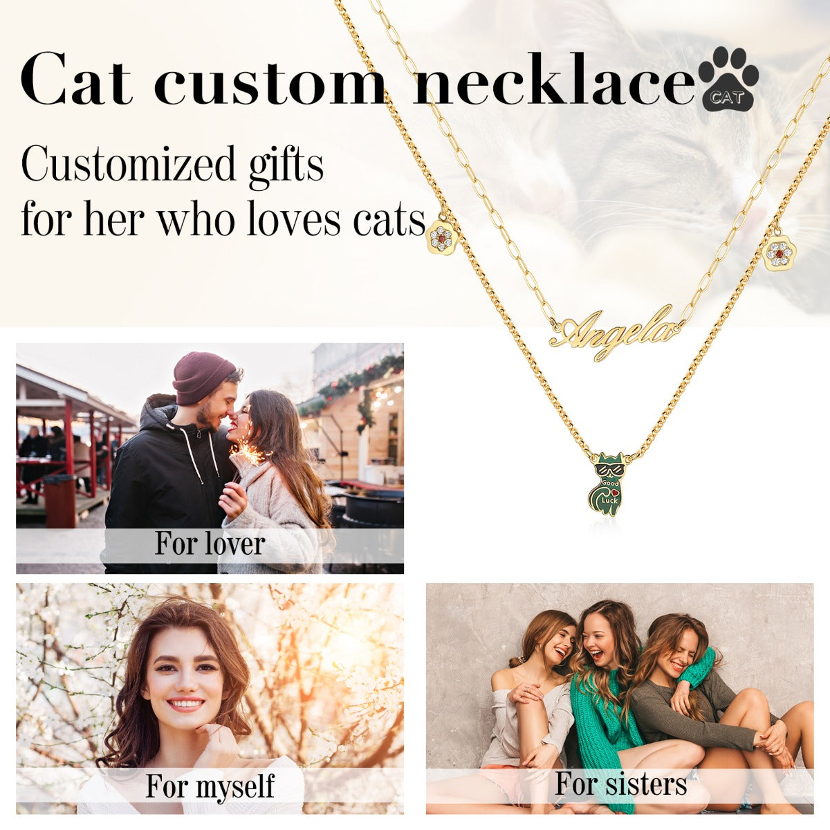 Rhodium Plated Cat Name Necklace - iYdr