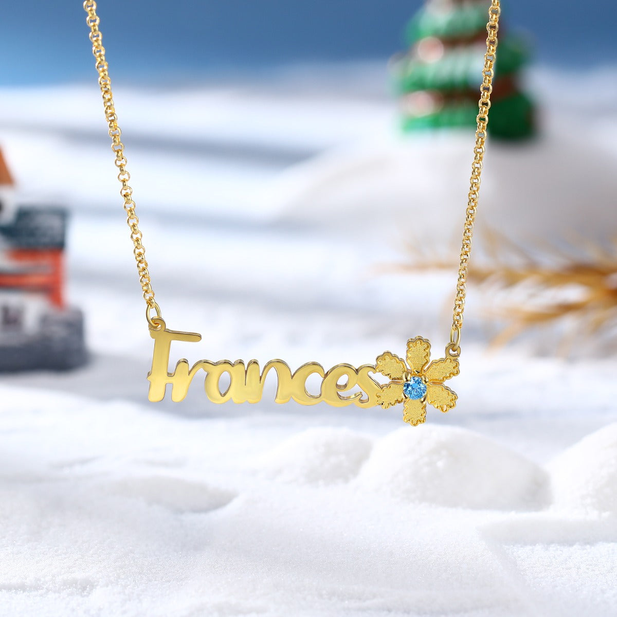 Personalized Christmas Flower Name Necklace