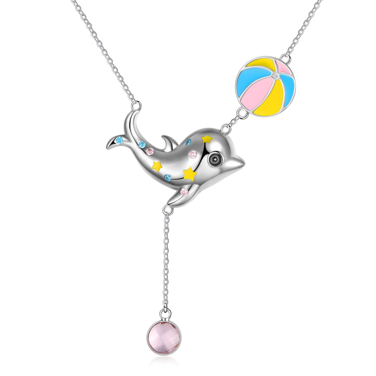 Rhodium Plated Dolphin Necklace - iYdr