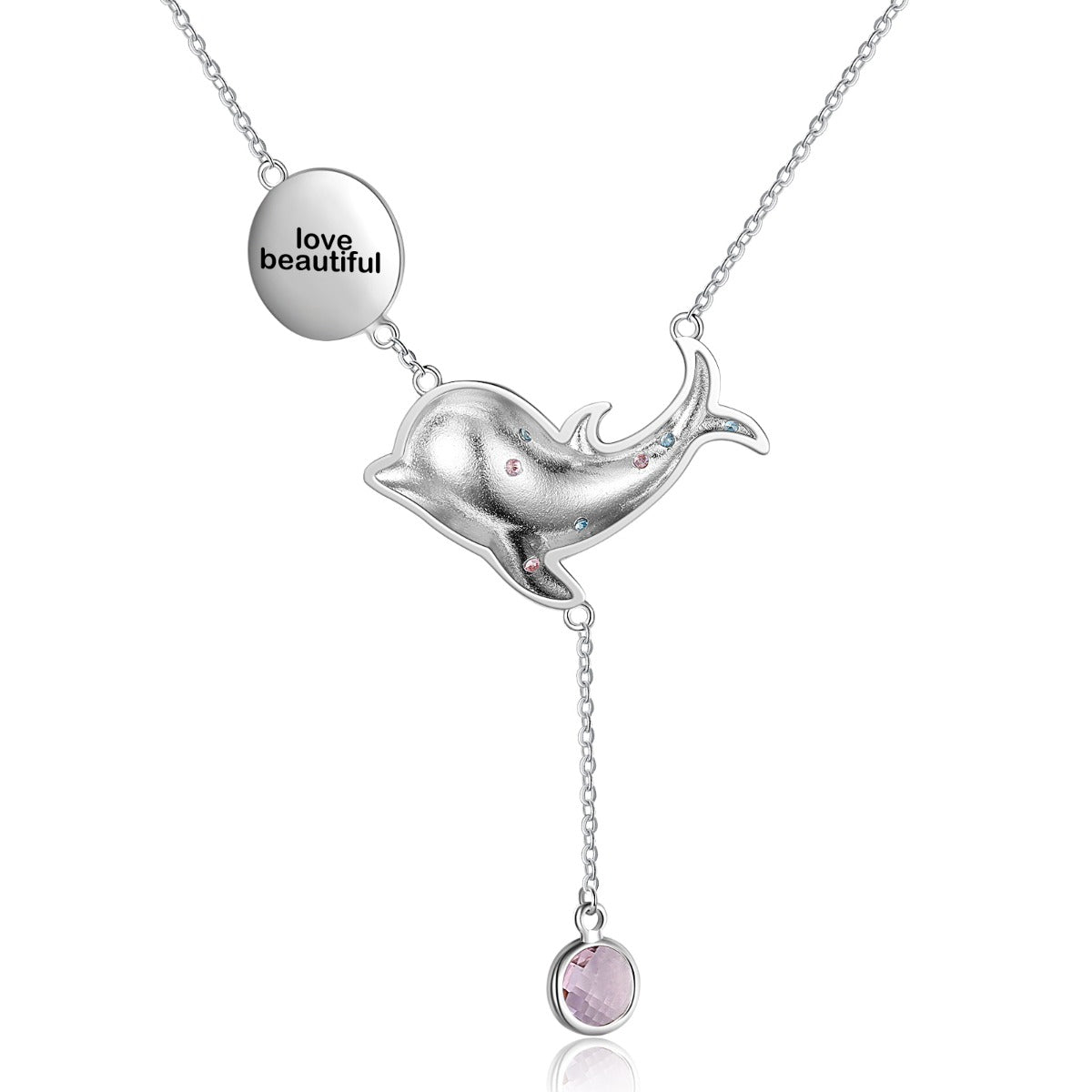 Rhodium Plated Dolphin Necklace - iYdr