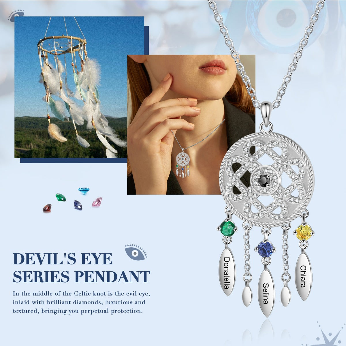 Personalized Dreamcatcher Evil Eye Necklace - iYdr