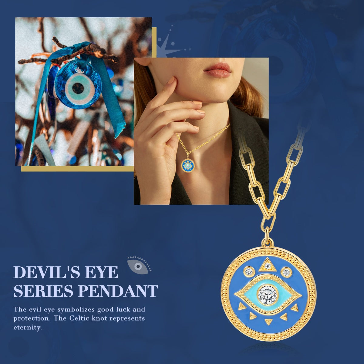 Rhodium Plated Evil Eye Necklace - iYdr