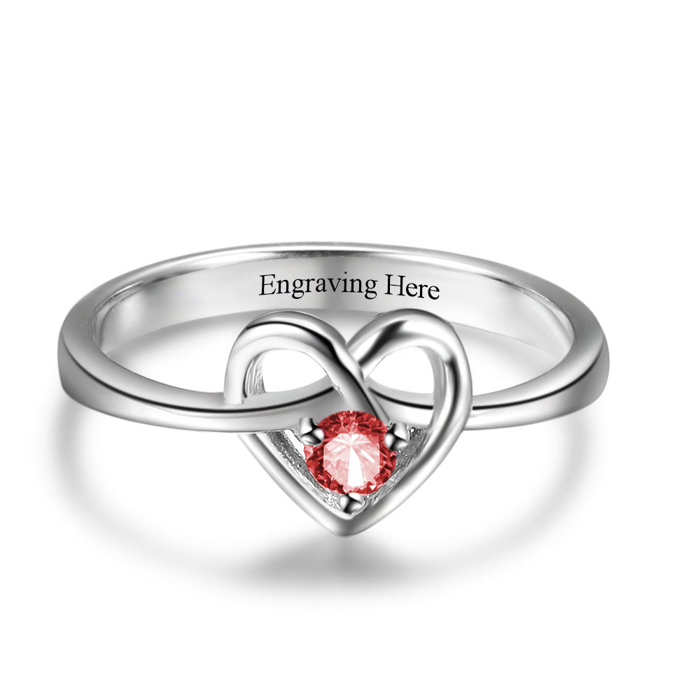 Birthstone & Engraved Sterling Silver Ring