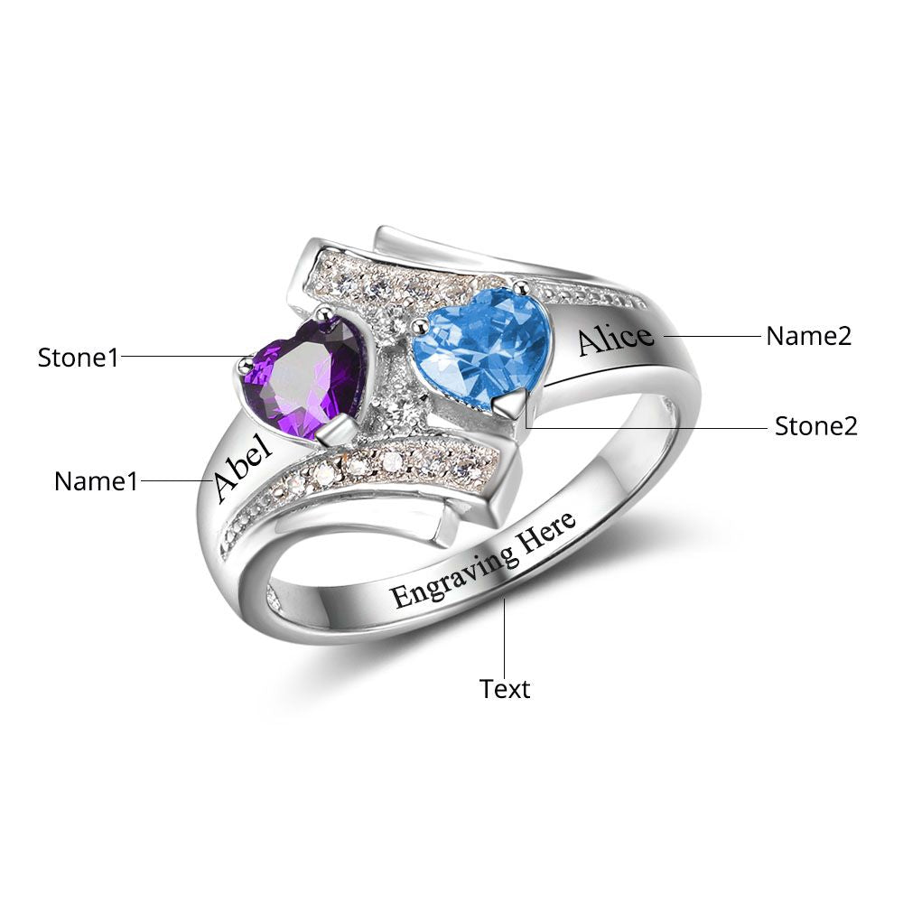 Birthstone & Engraved Sterling Silver Ring