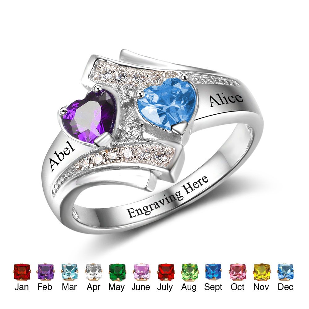 Birthstone & Engraved Sterling Silver Ring