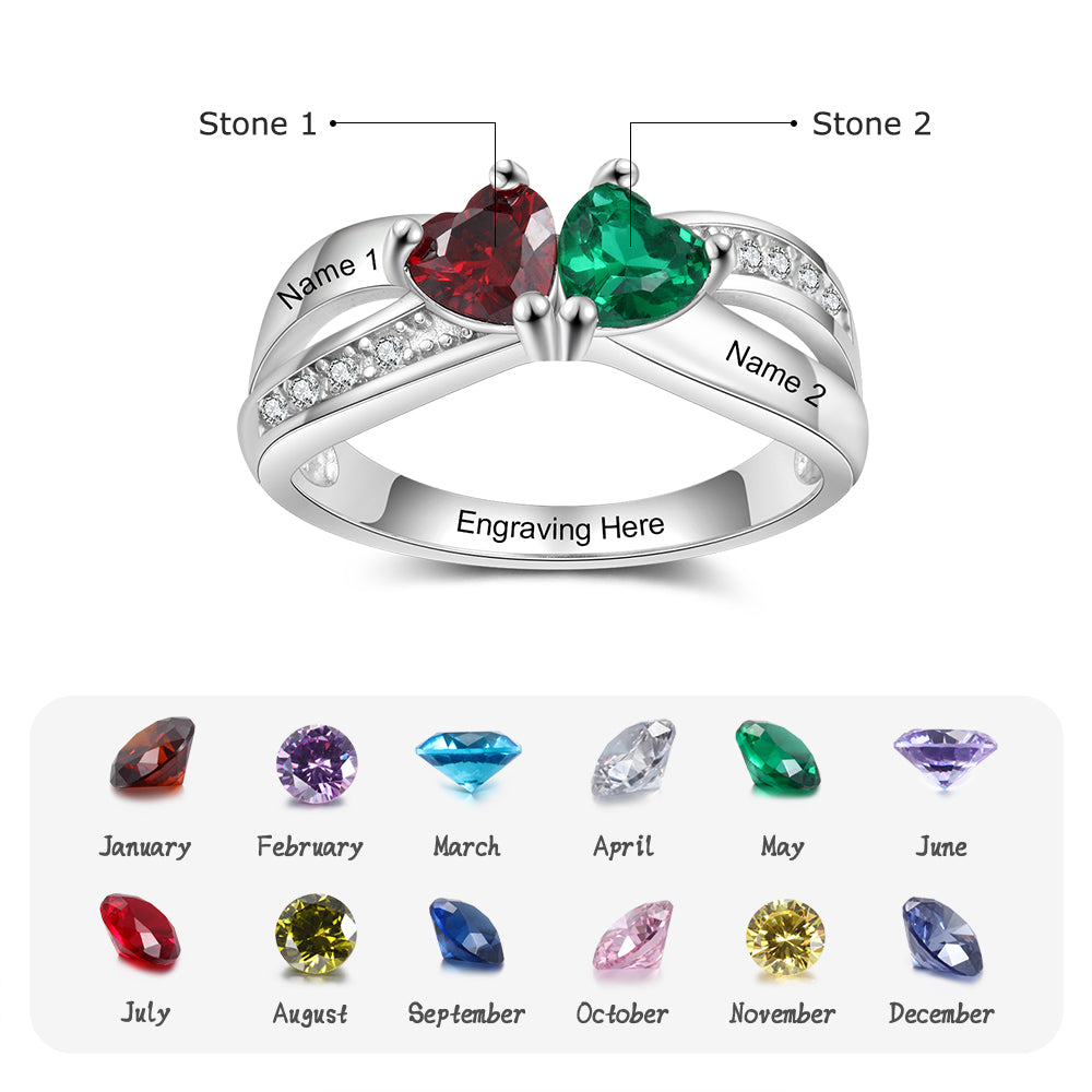 Birthstone & Engraved Sterling Silver Ring