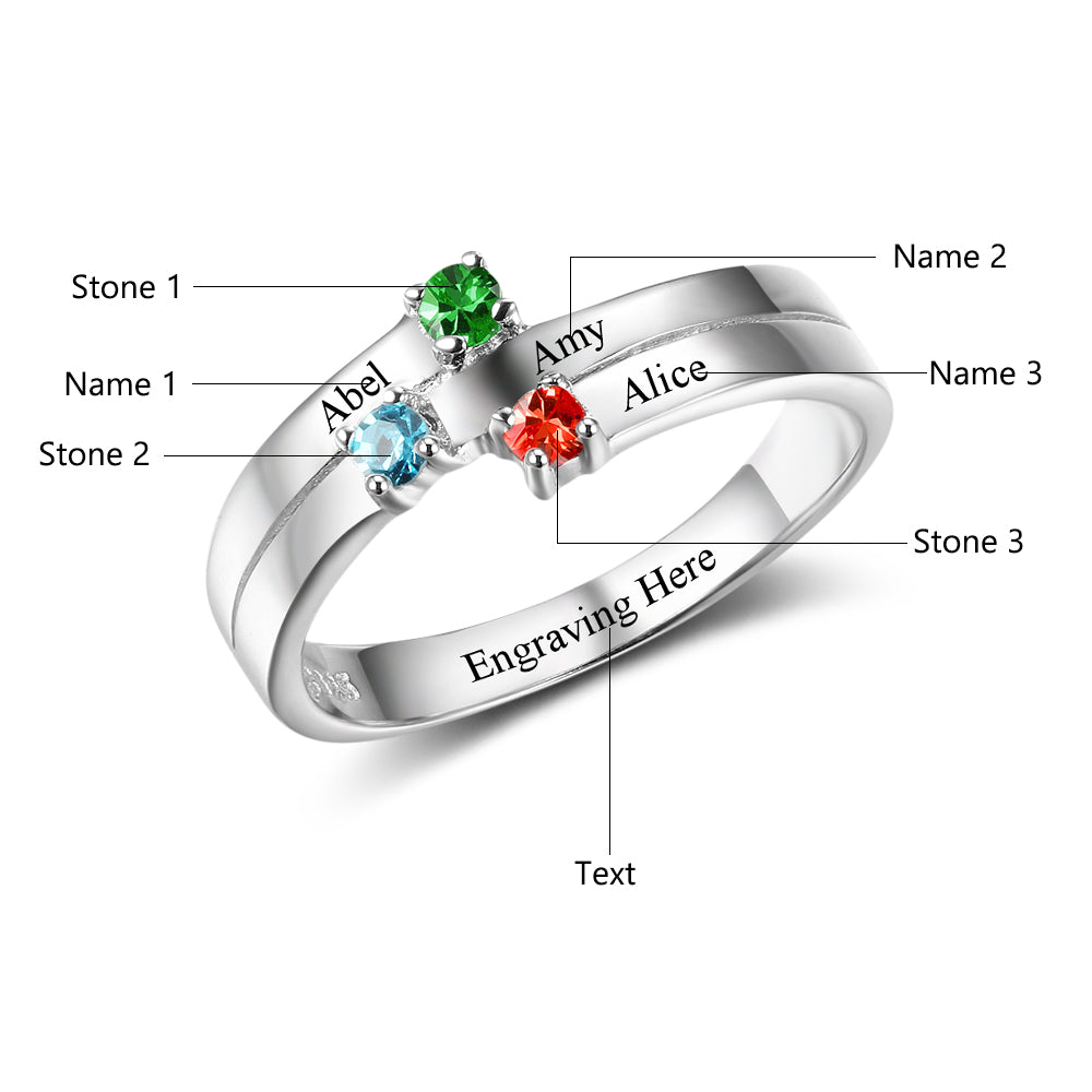 Birthstone & Engraved Sterling Silver Ring