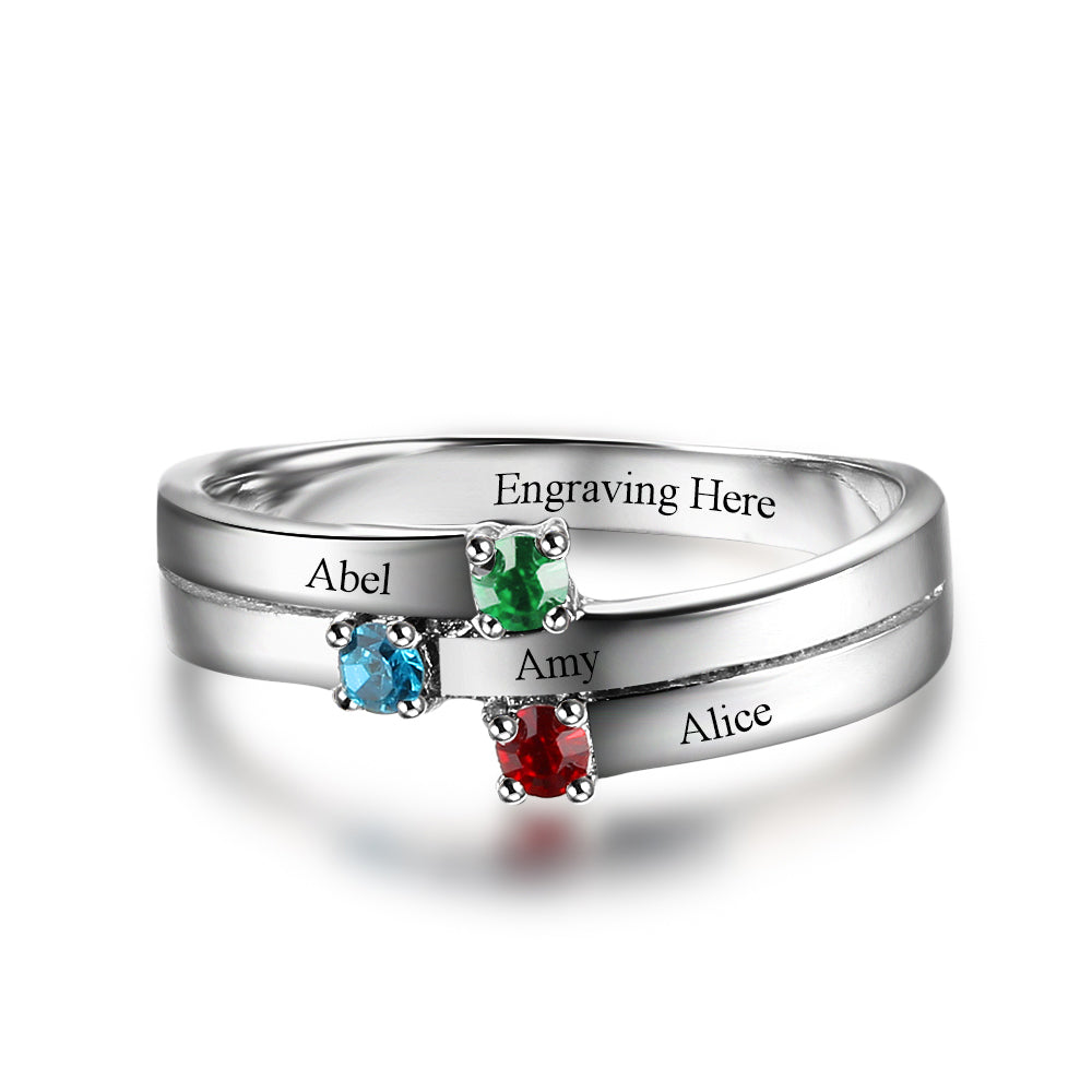 Birthstone & Engraved Sterling Silver Ring