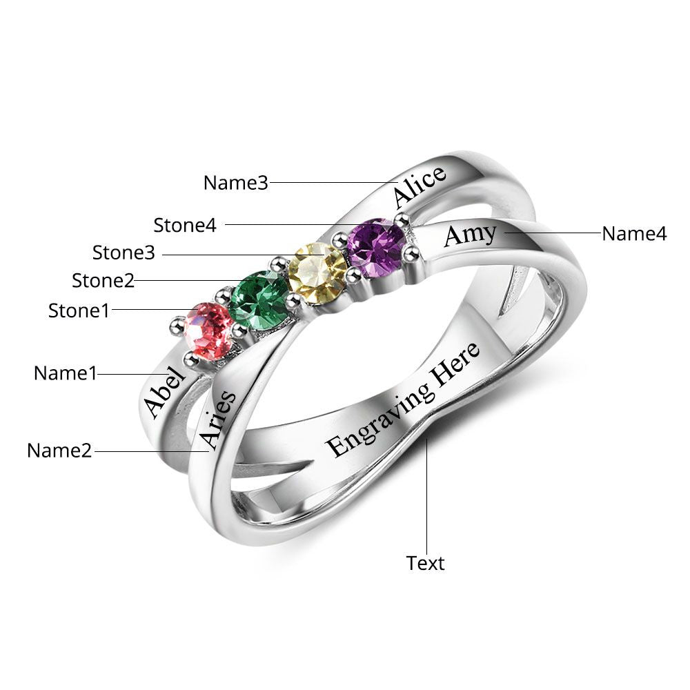 925 Silver Four Birthstones Rings