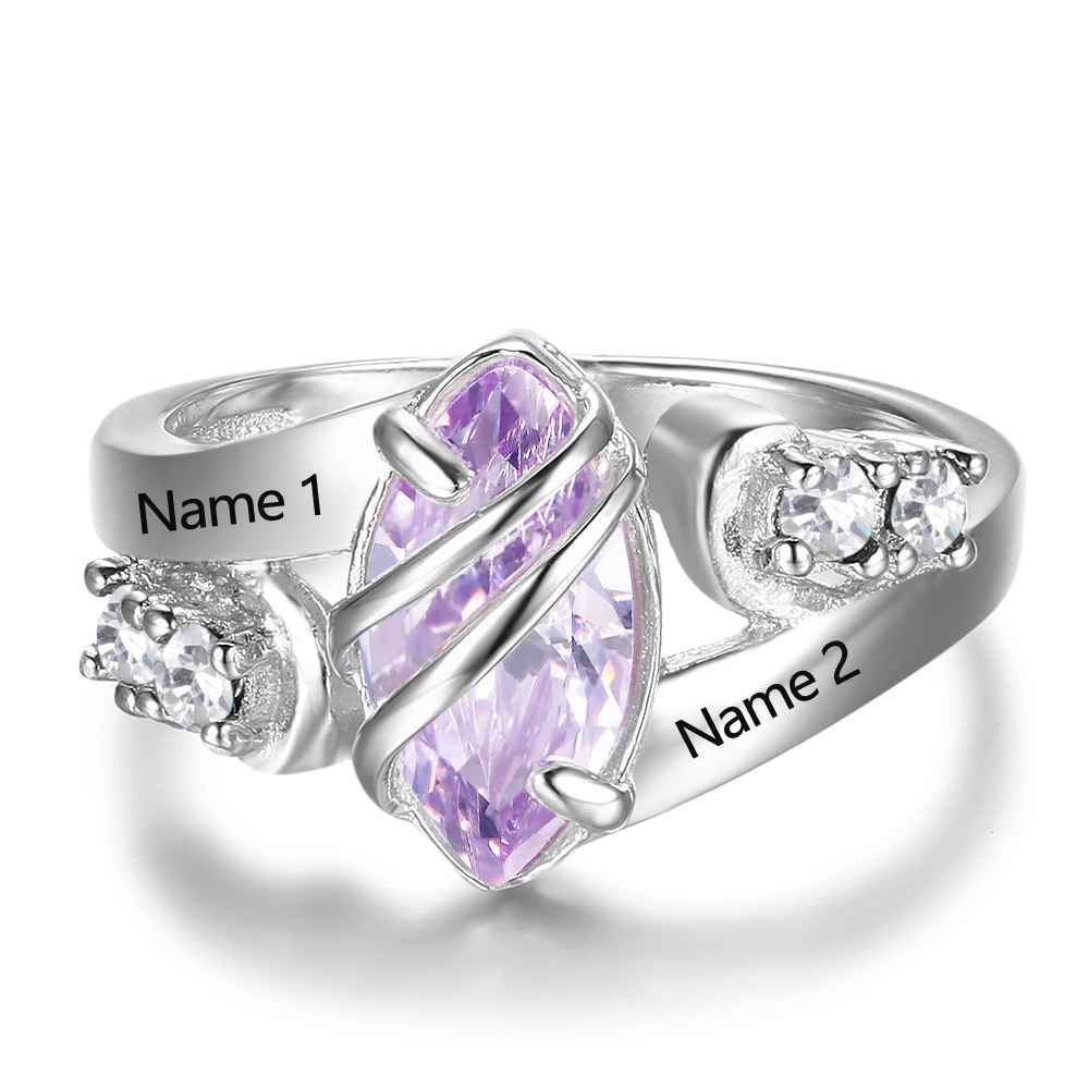 Birthstone & Engraved Sterling Silver Ring