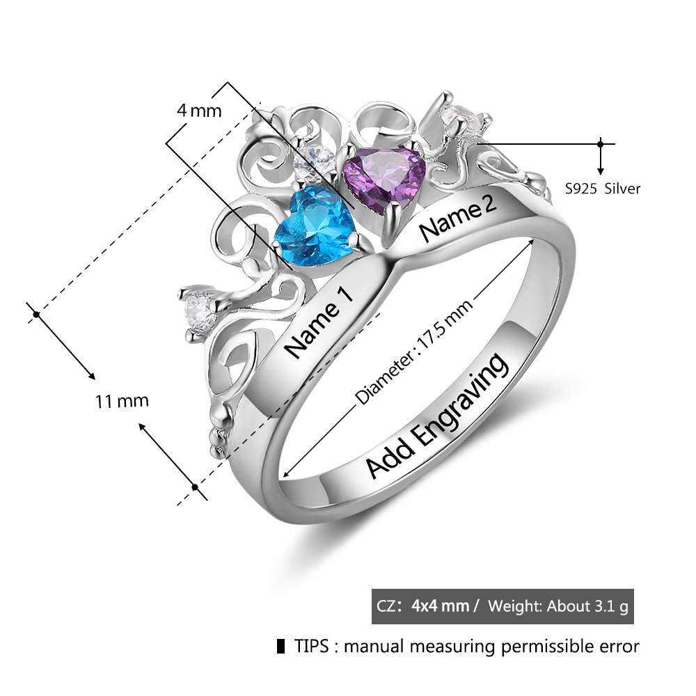 Birthstone & Engraved Sterling Silver Ring