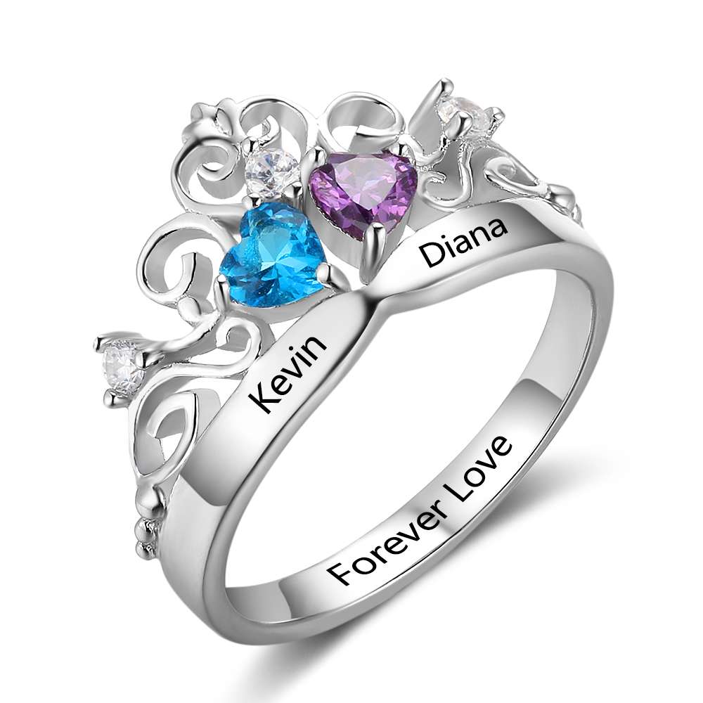 Birthstone & Engraved Sterling Silver Ring