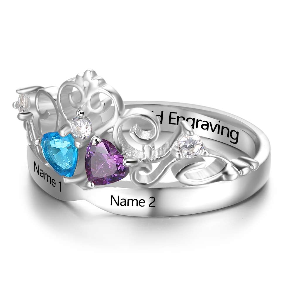 Birthstone & Engraved Sterling Silver Ring