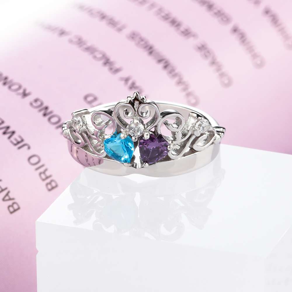 Birthstone & Engraved Sterling Silver Ring