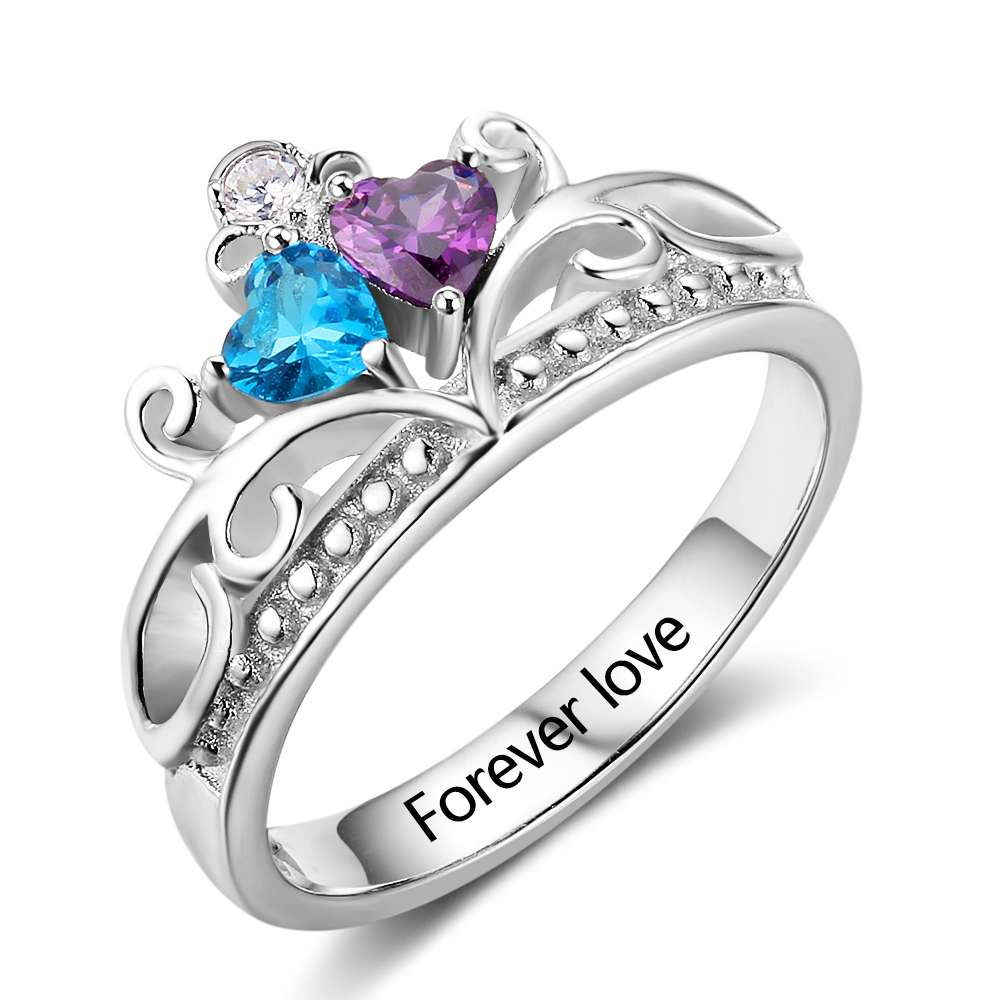 Birthstone & Engraved Sterling Silver Ring