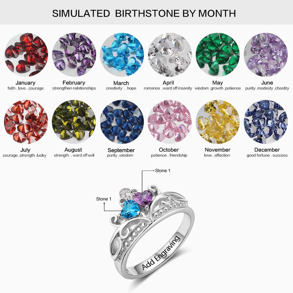 Birthstone & Engraved Sterling Silver Ring