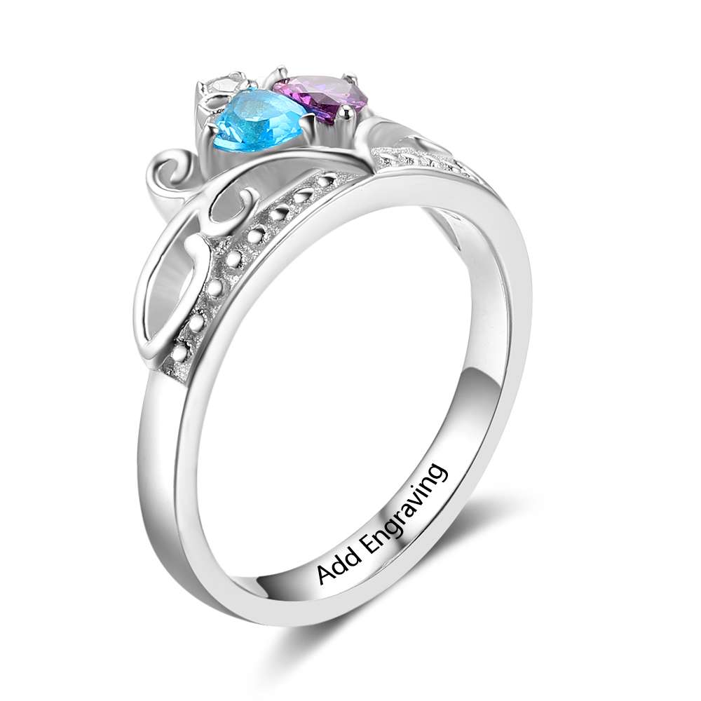 Birthstone & Engraved Sterling Silver Ring