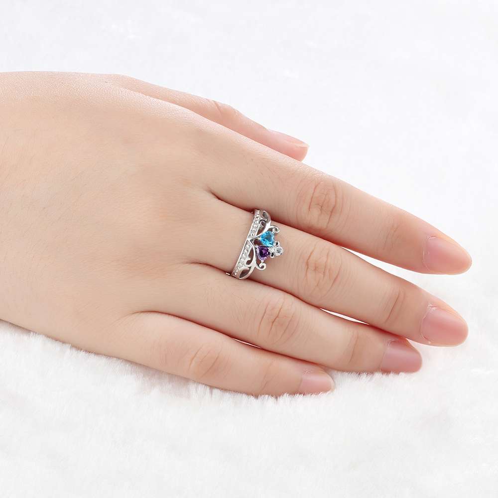 Birthstone & Engraved Sterling Silver Ring