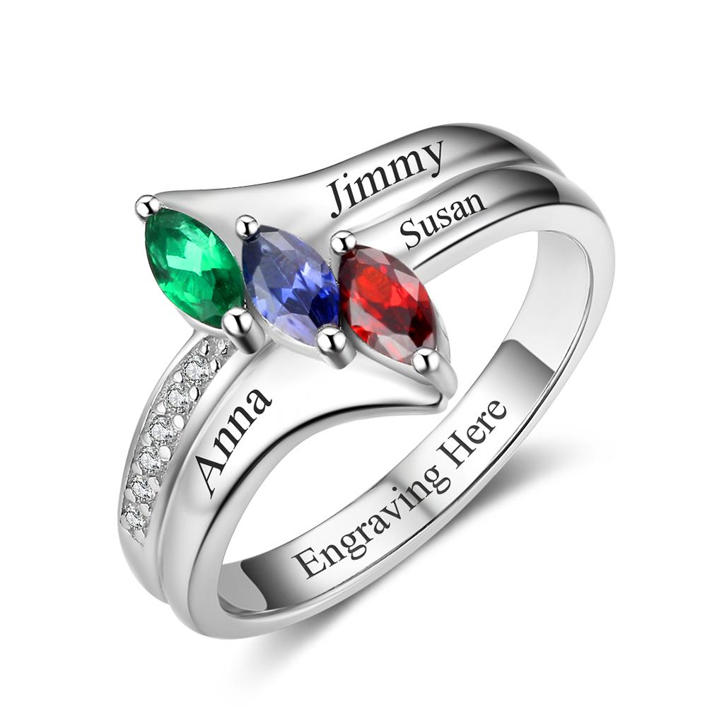 Birthstone & Engraved Sterling Silver Ring