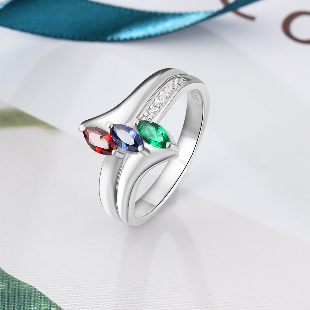 Birthstone & Engraved Sterling Silver Ring