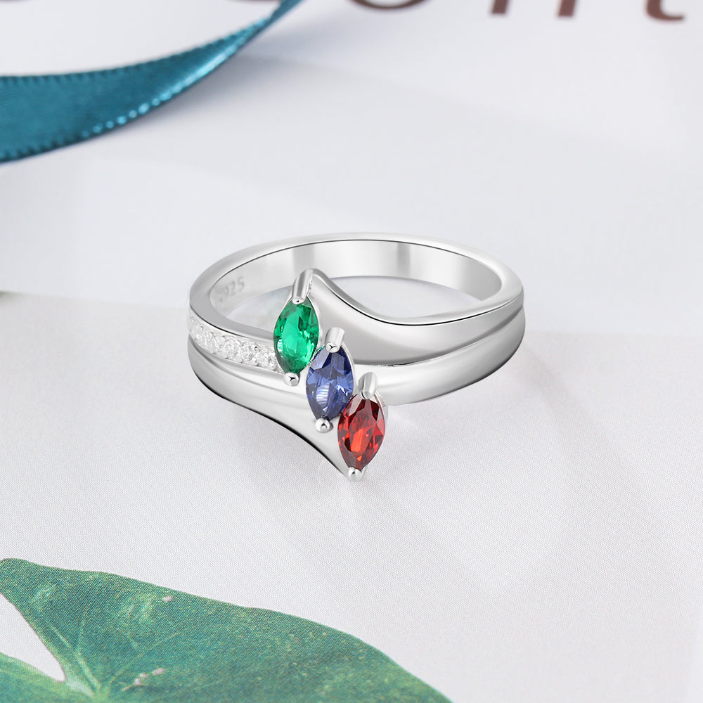 Birthstone & Engraved Sterling Silver Ring