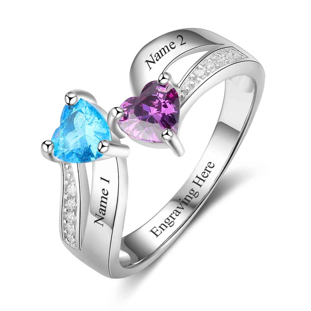 Birthstone & Engraved Sterling Silver Ring