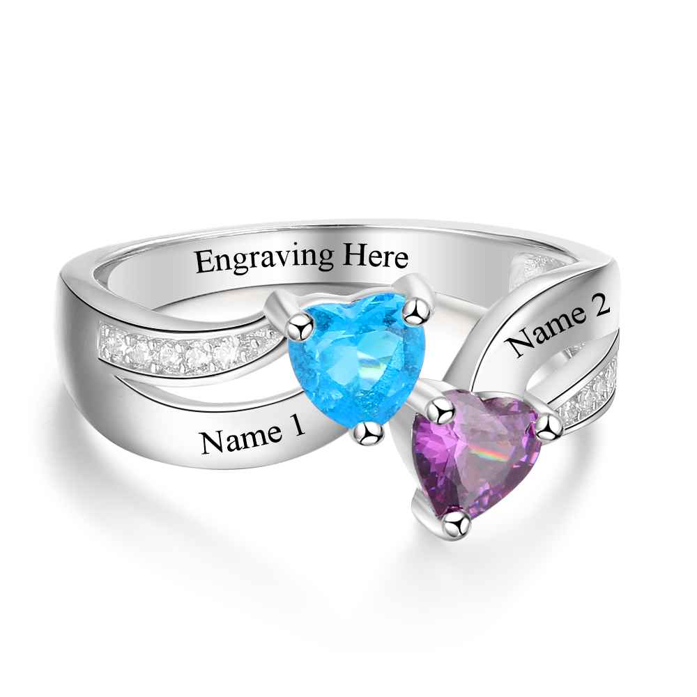 Birthstone & Engraved Sterling Silver Ring