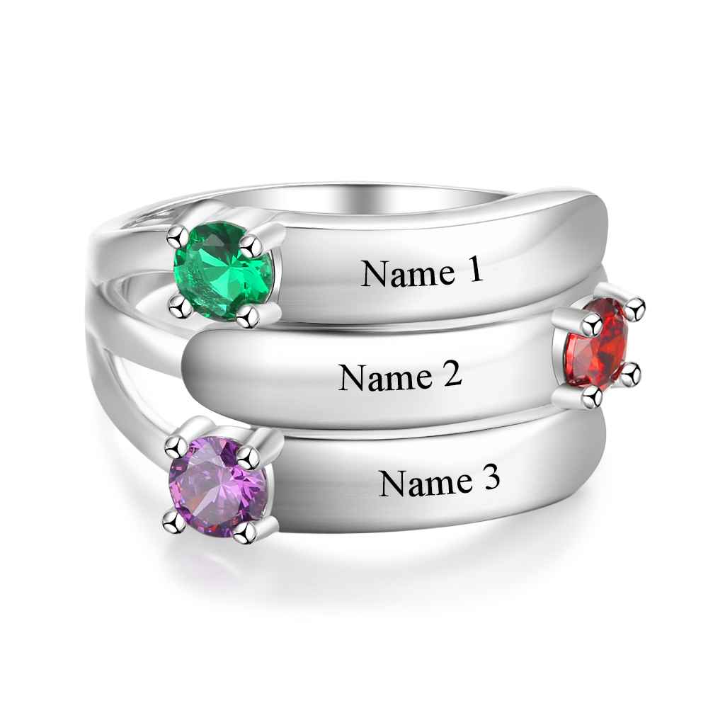 Birthstone & Engraved Sterling Silver Ring