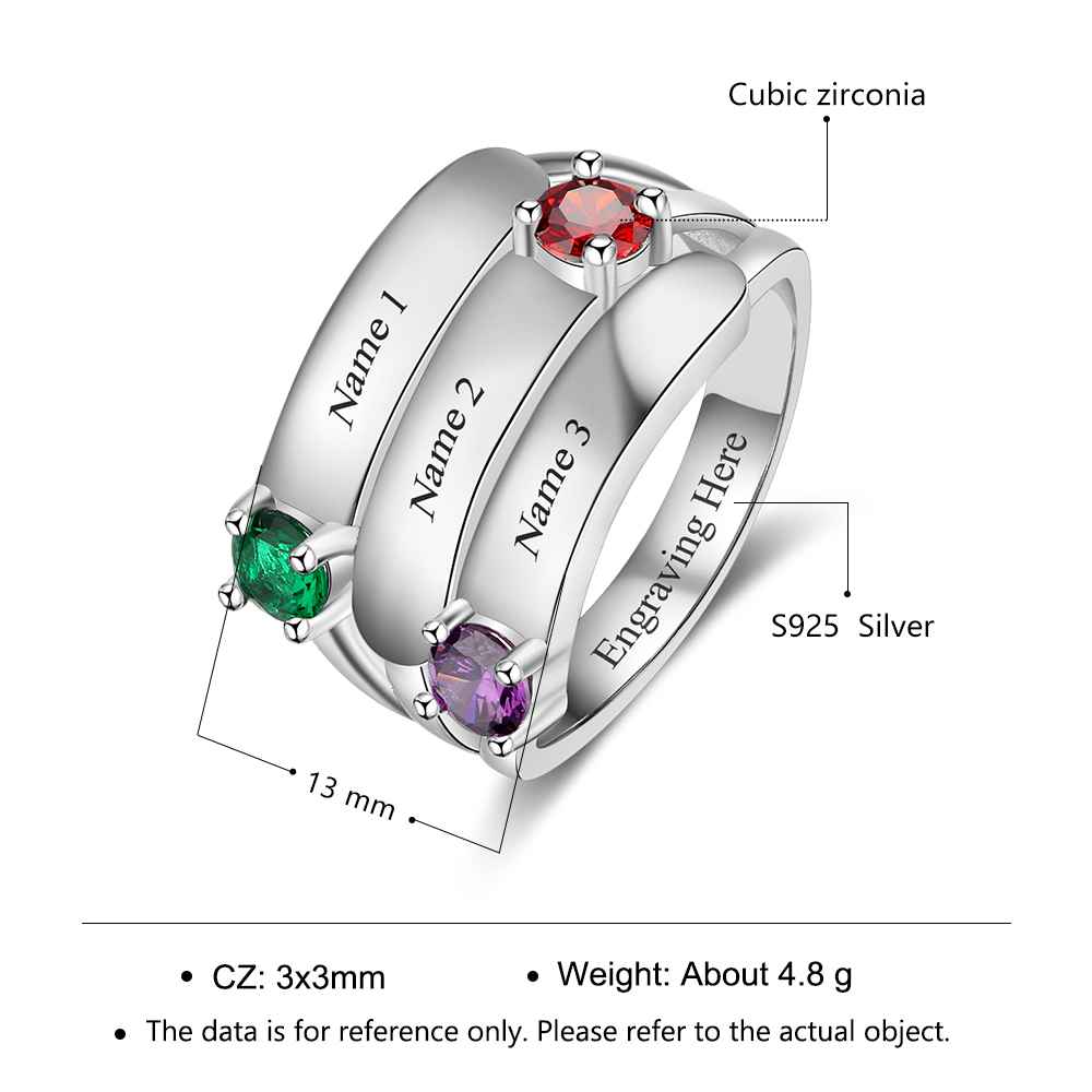 Birthstone & Engraved Sterling Silver Ring