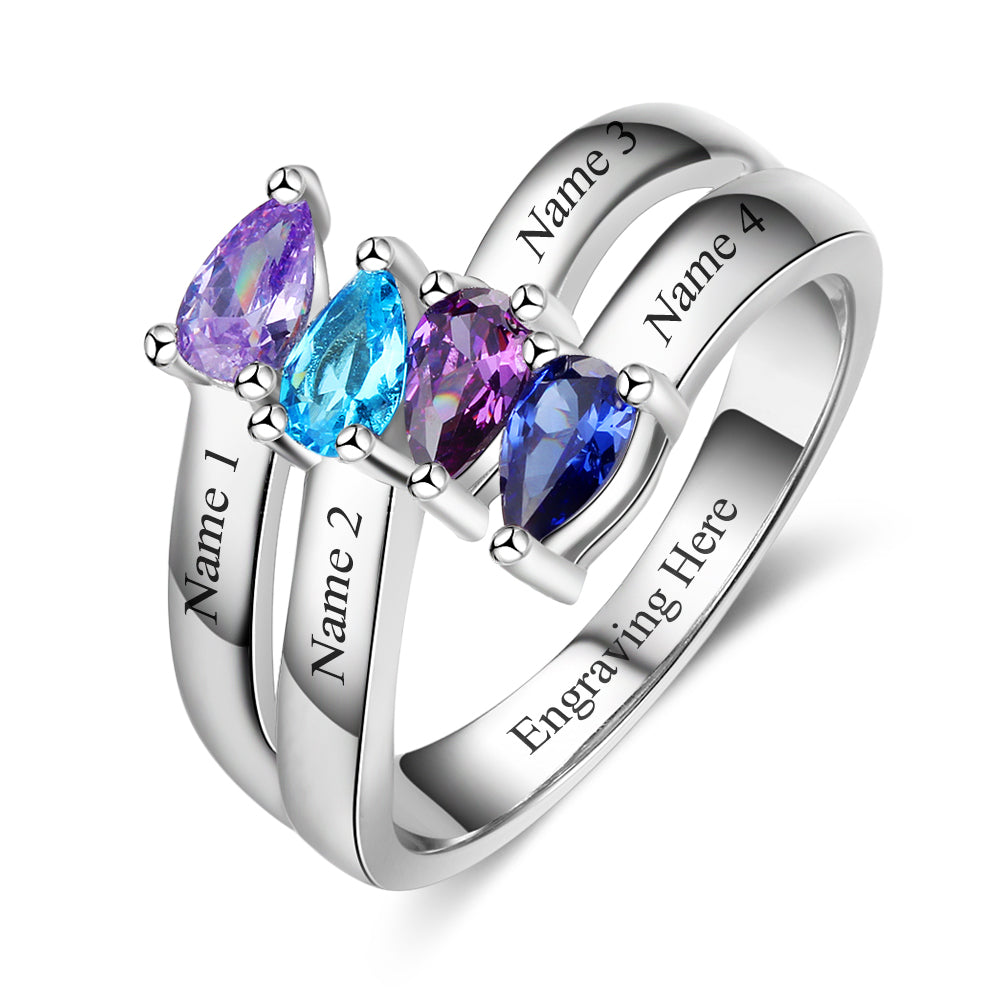 Birthstone & Engraved Sterling Silver Ring