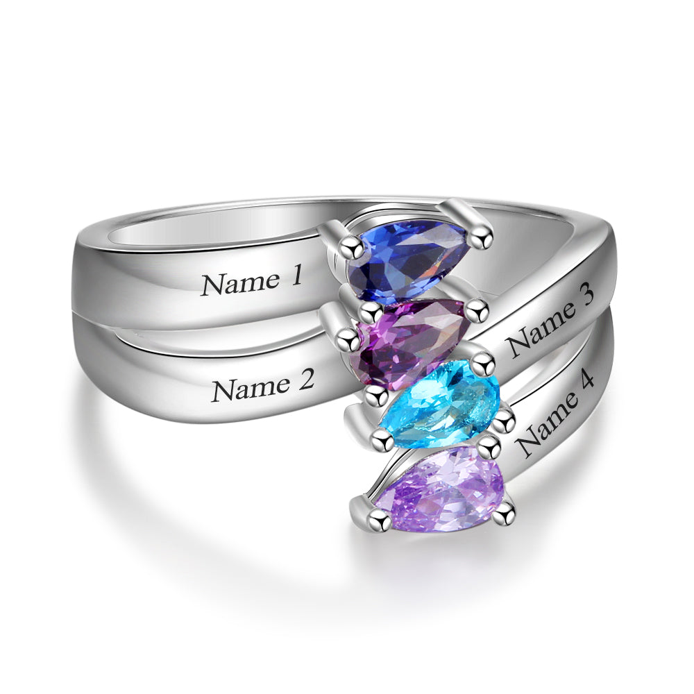 Birthstone & Engraved Sterling Silver Ring