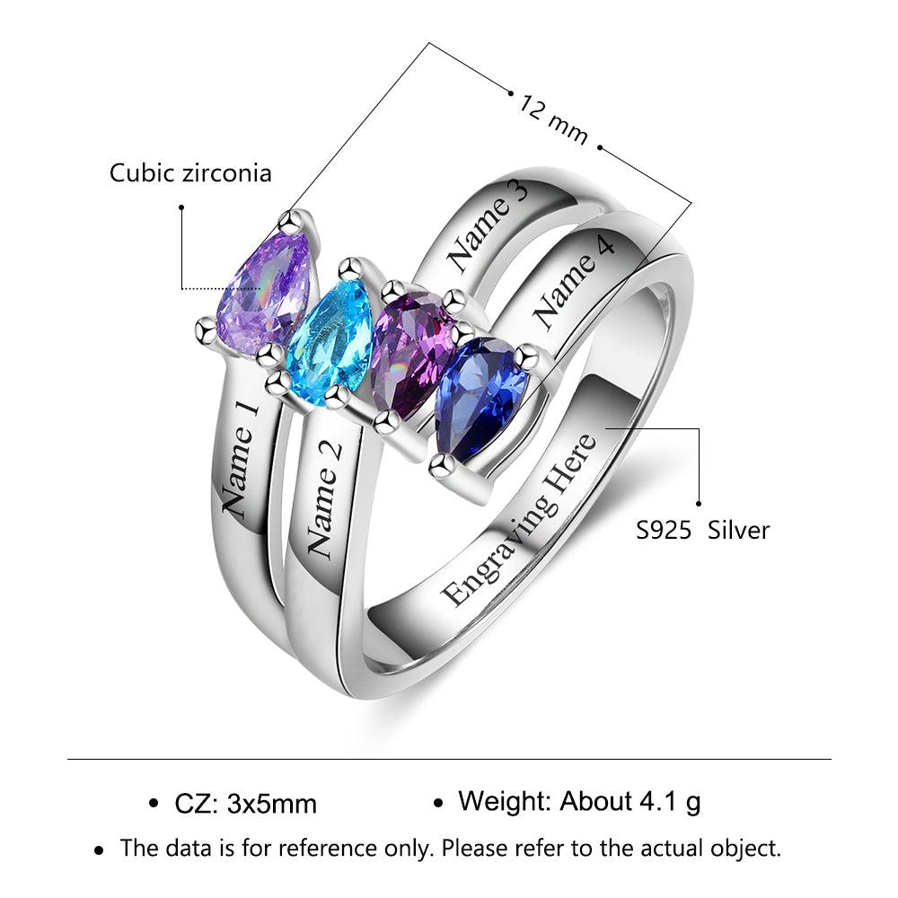 Birthstone & Engraved Sterling Silver Ring